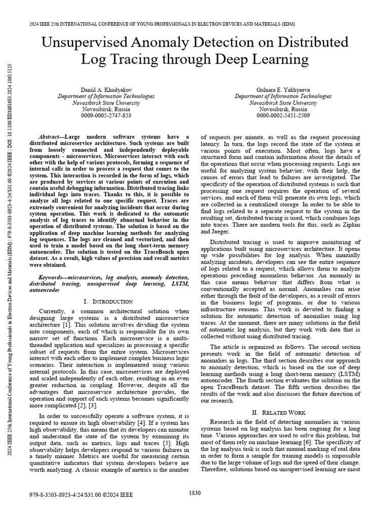Unsupervised Anomaly Detection On Distributed Log Tracing Through Deep ...