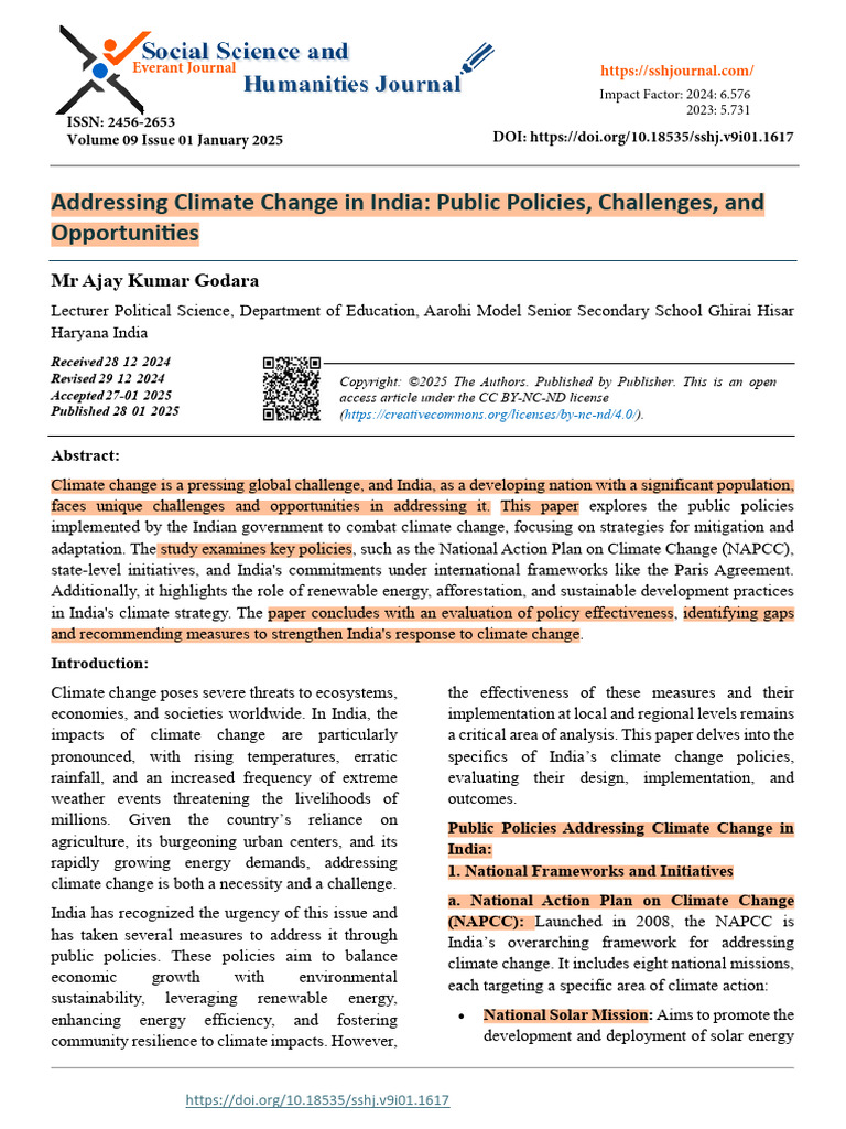 Addressing Climate Change in India Public Policies | PDF | Climate ...