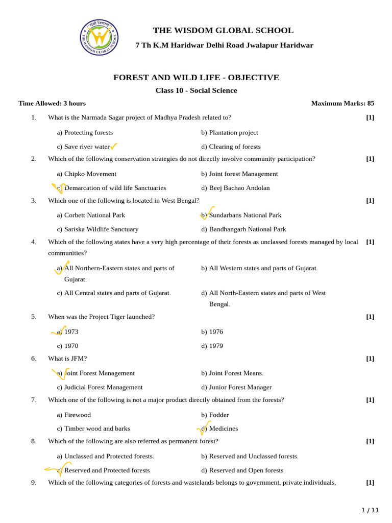 Forest and Wild Life - Objective | PDF | Conservation Biology ...
