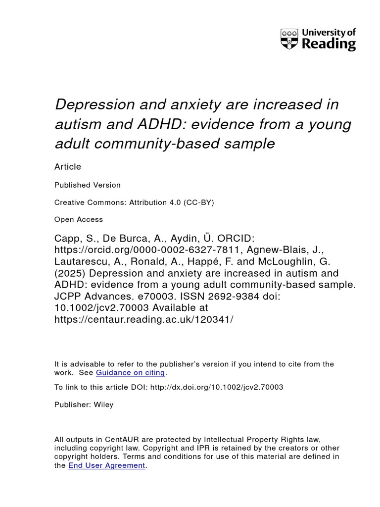 JCPP Advances - 2025 - Capp - Depression and Anxiety Are Increased in ...
