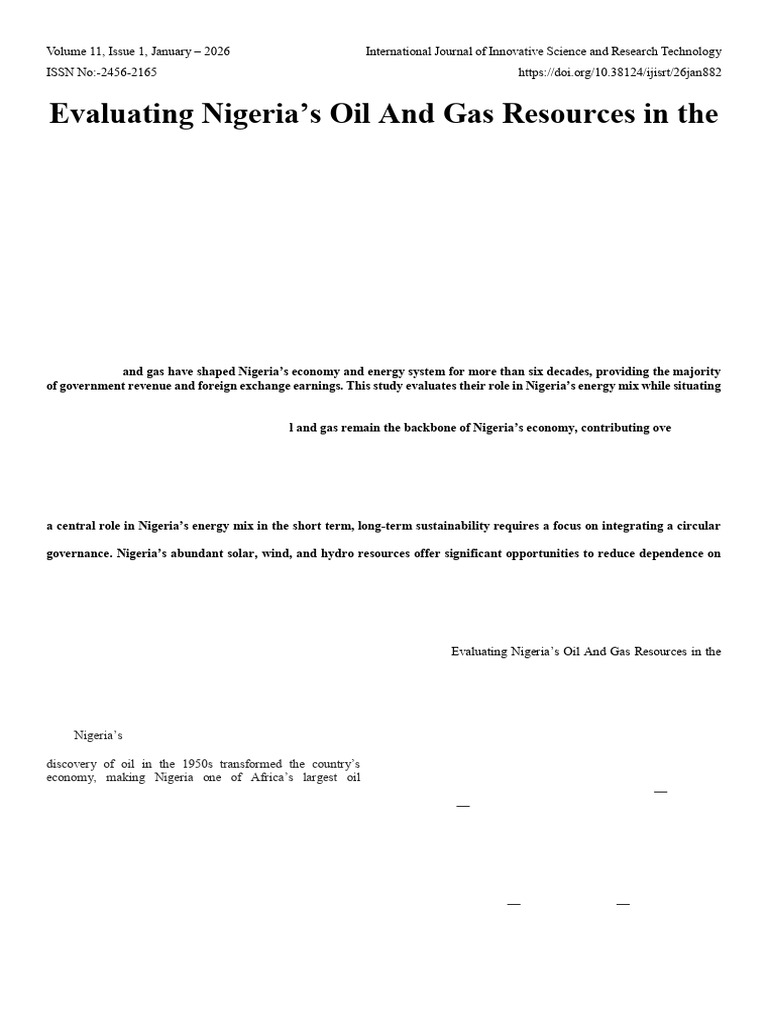Evaluating Nigeria's Oil and Gas Resources in The Global Energy Mix ...