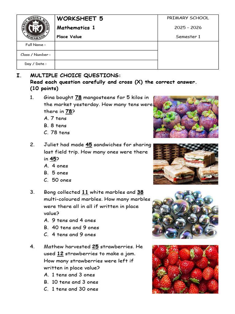 Worksheet 5 (Math 1) - Place Value | PDF