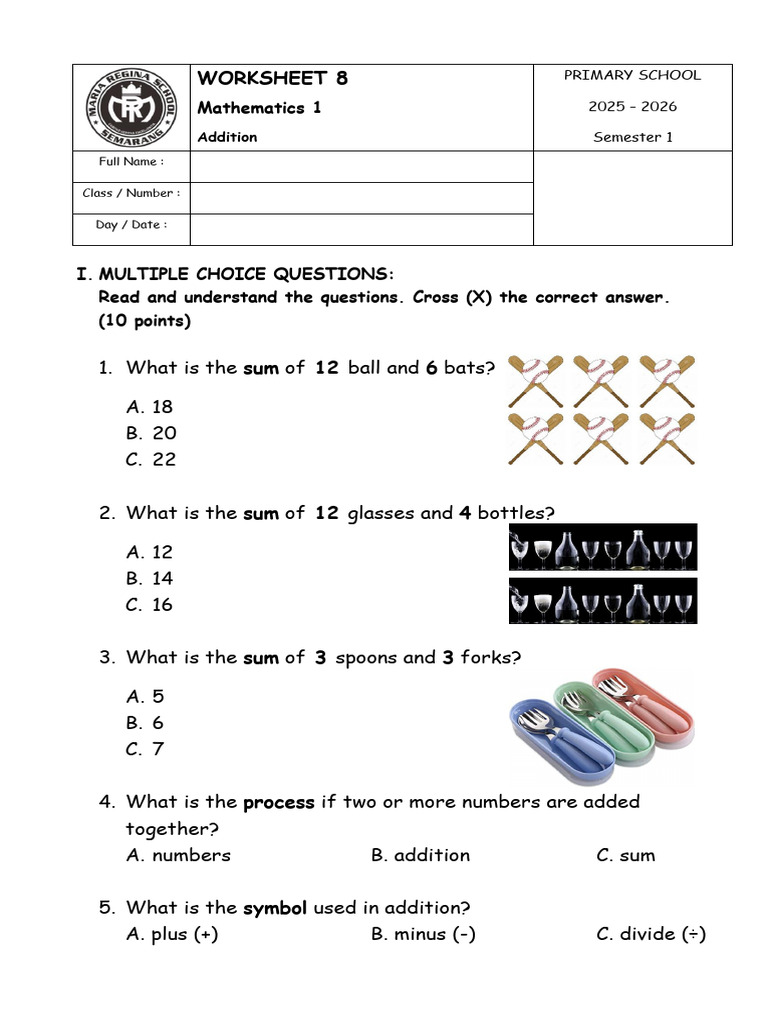 Worksheet 8 (Math 1) - Addition | PDF | Chess Openings | Chess