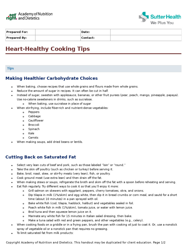 Heart Healthy Cooking Tips - AND | PDF | Cooking Oil | Cooking