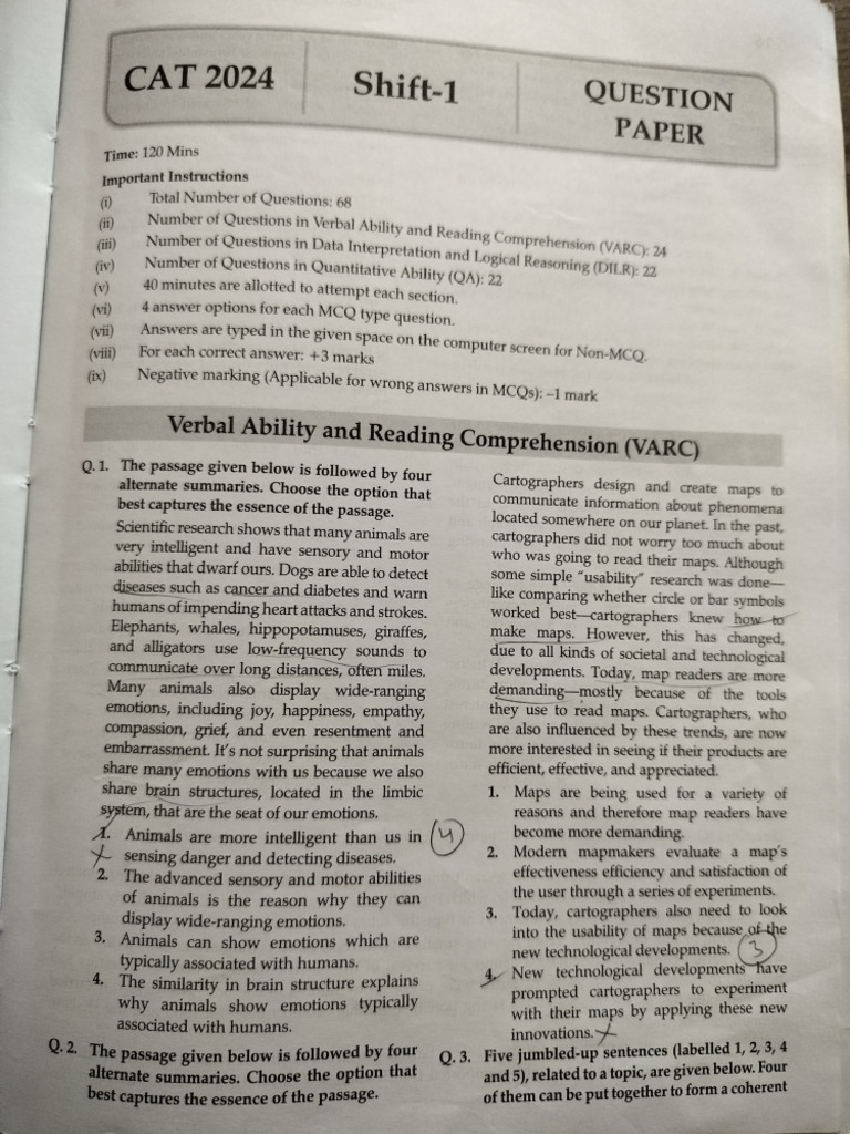Cat Exam Practice Paper 1 | PDF