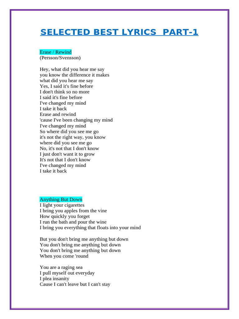 Selected Best Lyrics Part 1 | PDF