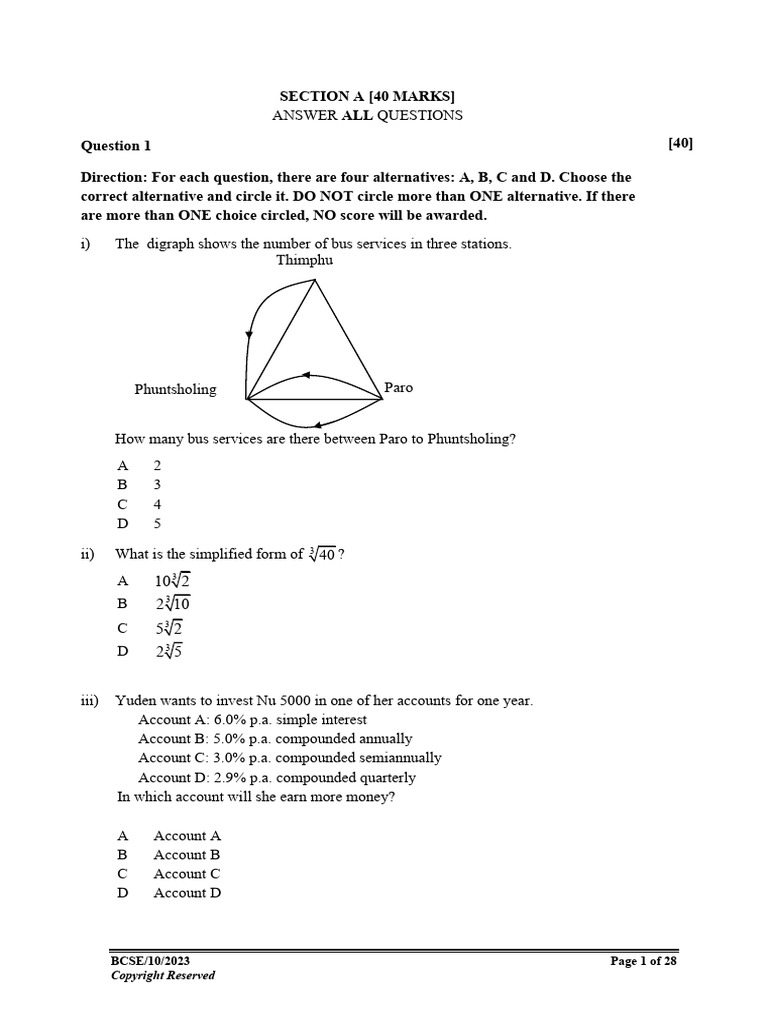 BCSE 2023 Question Paper | PDF | Length | Area