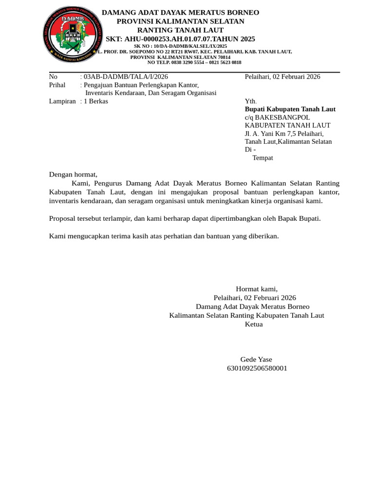 Surat Pengajuan Proposal Kegiatan | PDF