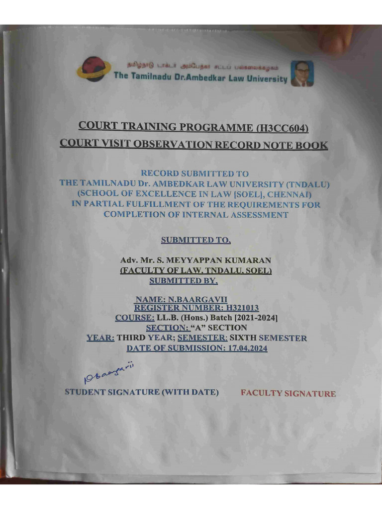 Court Visit Observation Record Note Book (2024) | PDF