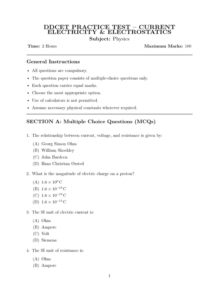 Current Electricity Test | PDF | Volt | Series And Parallel Circuits