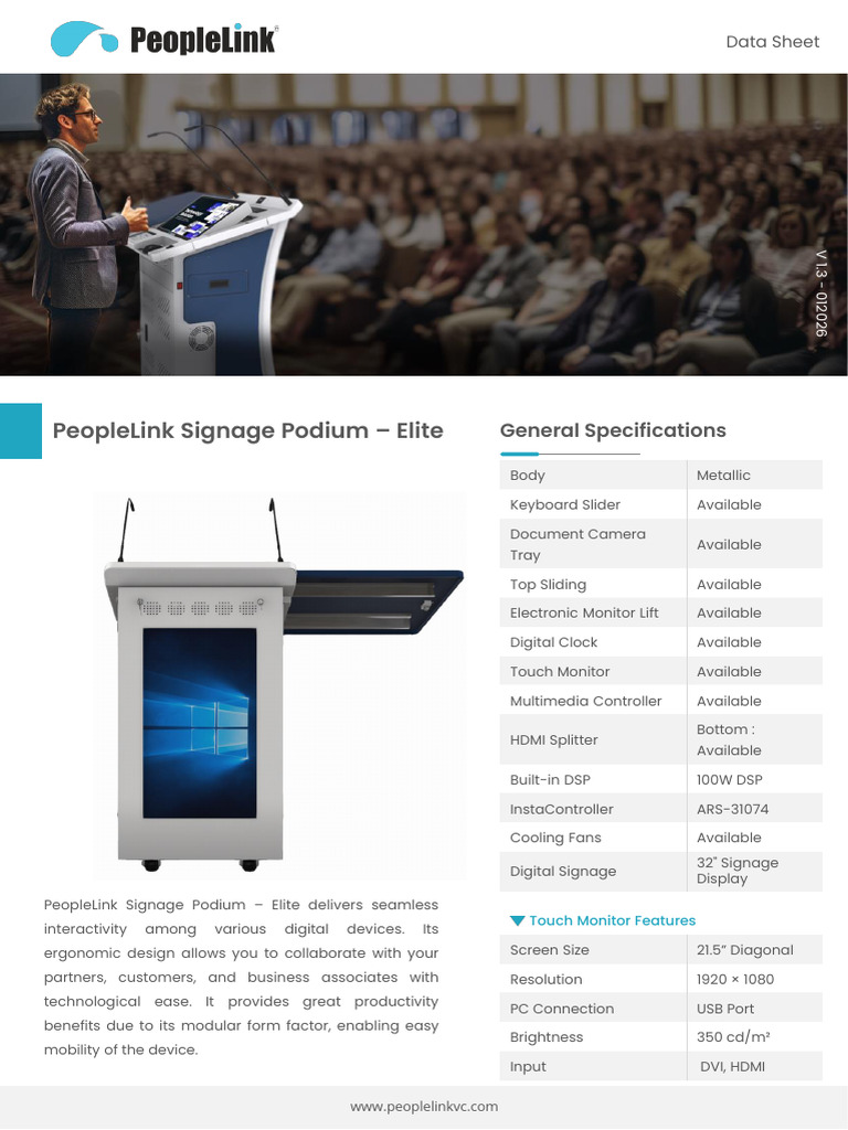 PeopleLink Signage Podium - Elite | PDF | Touchscreen | Computer Monitor