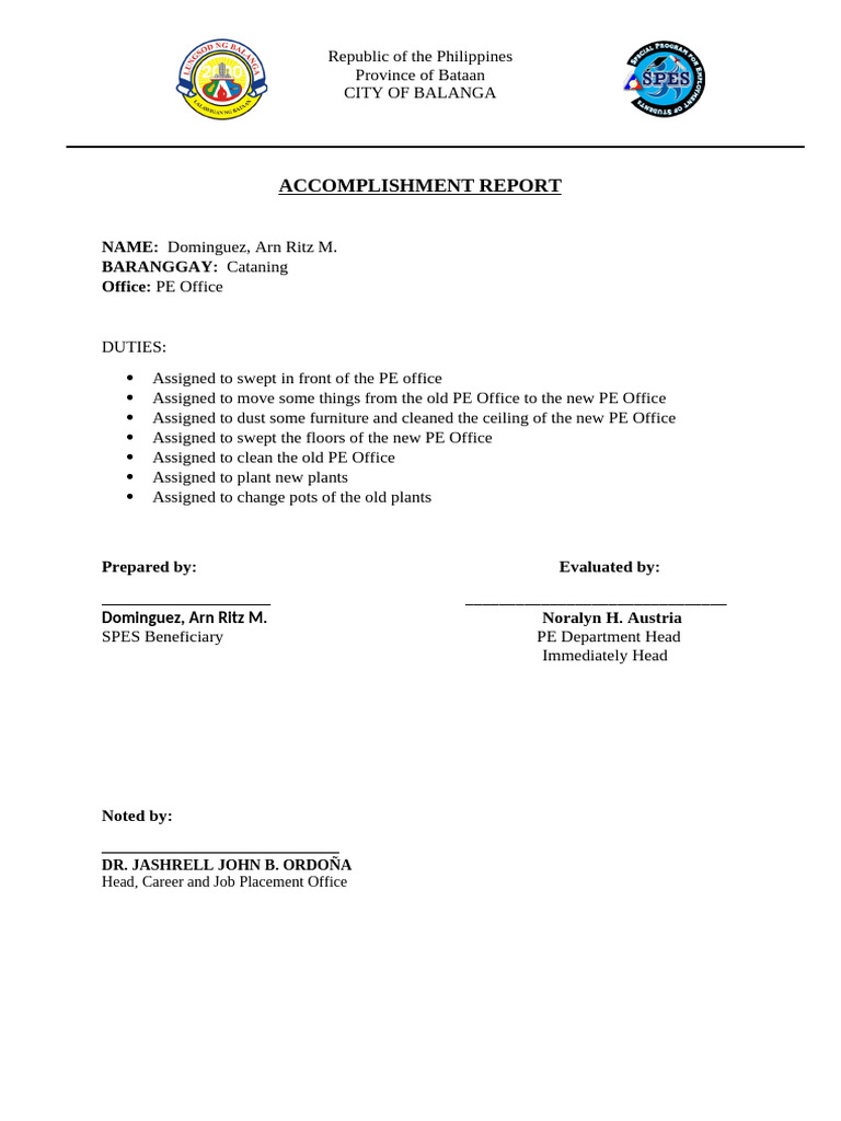 Accomplishment Report Sample | PDF