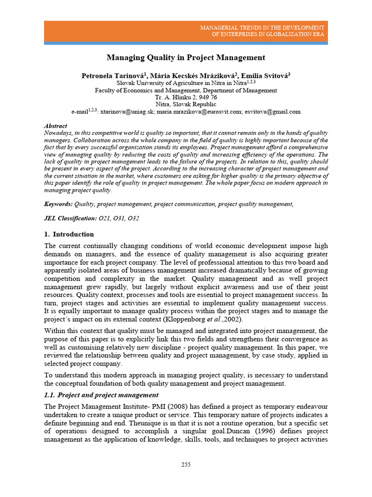 Managing Quality in Project Management | PDF | Quality Management ...