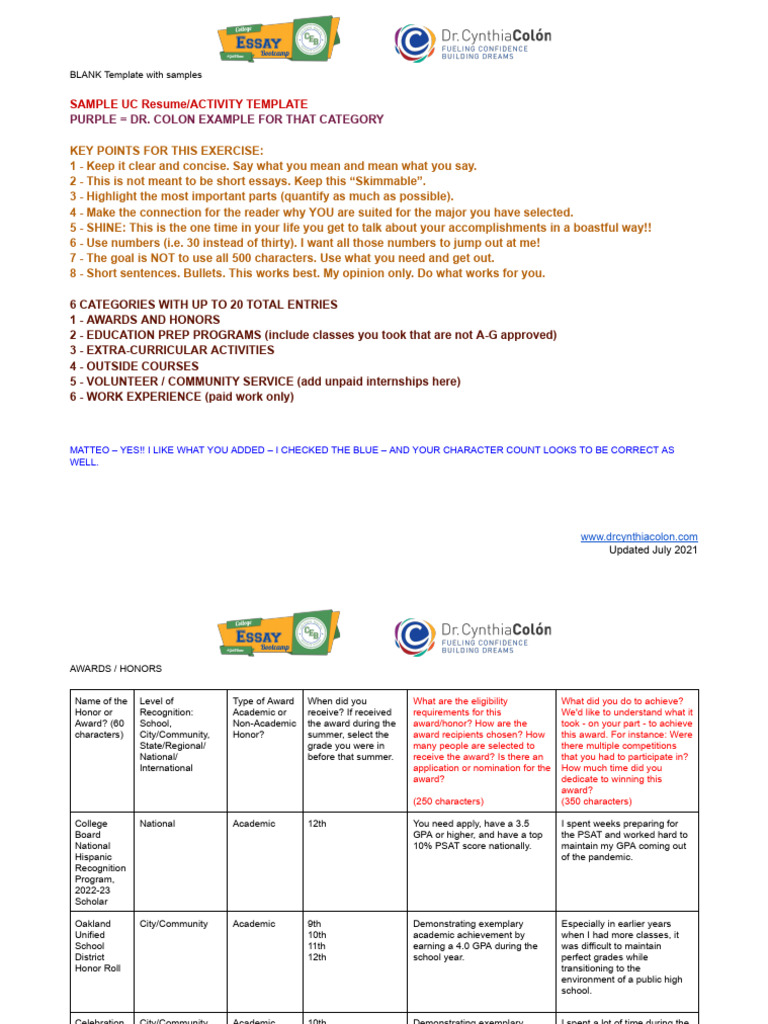 Sample UC - Resume Activity Boy Admitted To UCLA | PDF | Sat