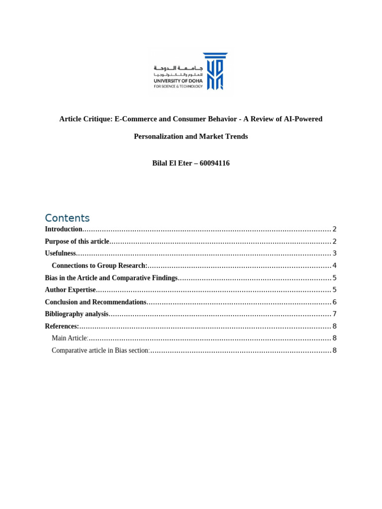 Assignment 1 - E-Commerce and Consumer Behavior - A Review of AI ...