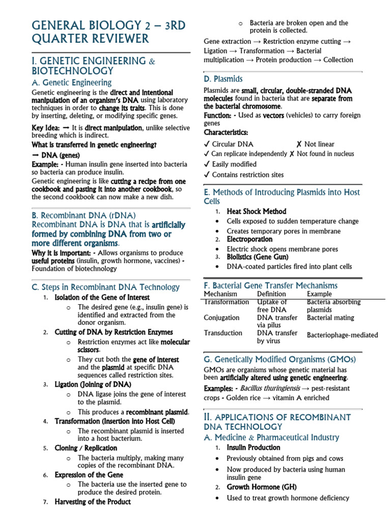3rd Quarter Reviewer General Biology 2 | PDF | Recombinant Dna | Species