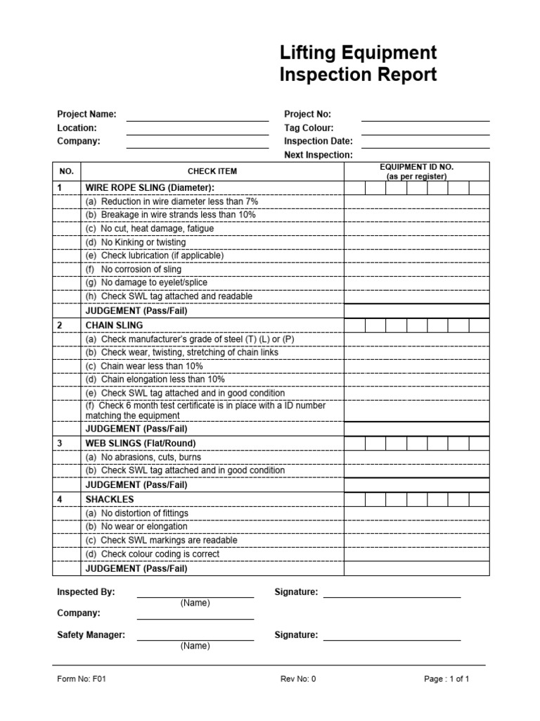F01 - Lifting Equipment Inspection Report | PDF