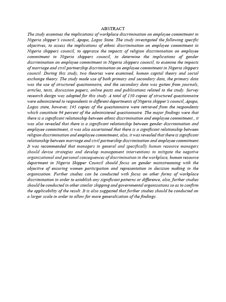 My Project Work | PDF | Discrimination | Employment Discrimination
