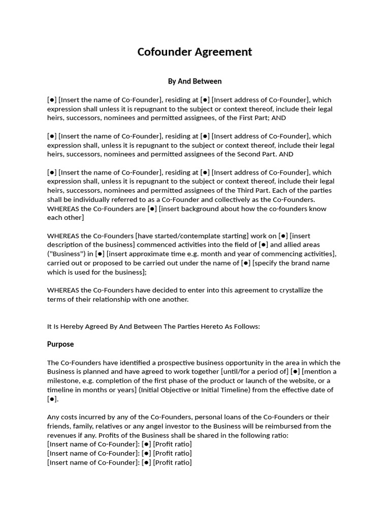 Cofounder Agreement Template | PDF | Arbitration | Arbitral Tribunal