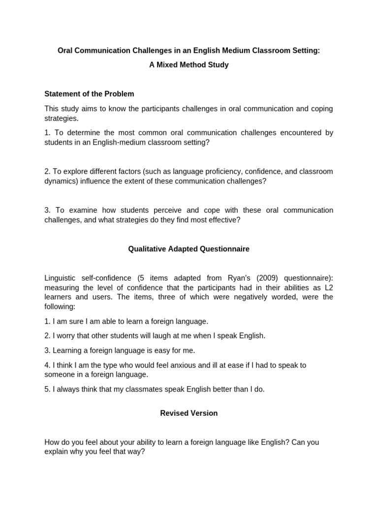 Qualitative Adapted Questionnaire | PDF | Foreign Language | Second ...