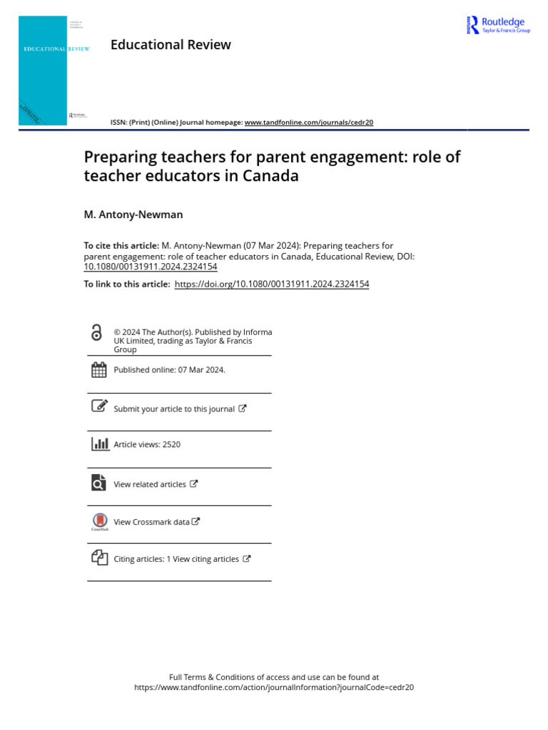 Preparing Teachers For Parent Engagement Role of Teacher Educators in ...