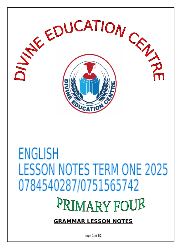 p.4 English Lesson Notes Term 1 2025 | PDF | English Grammar | English ...