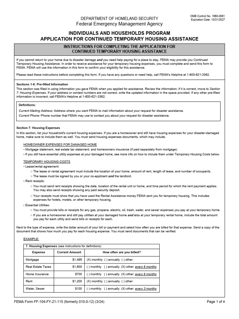 Fema Continued Temporary Housing Assistance Form New | PDF | Federal ...