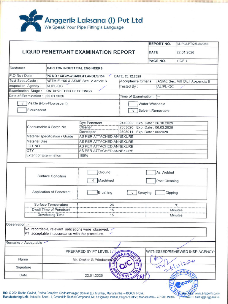Carlton Po-0154 LPT Report | PDF