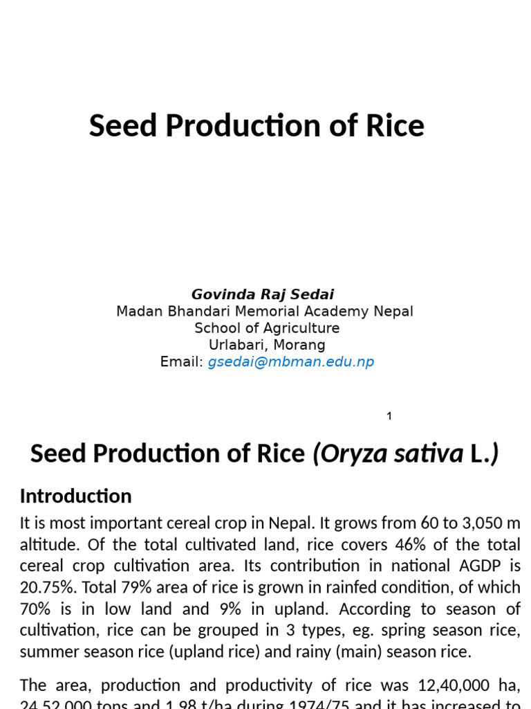 Unit 4 Seed Production Techinic of Diff Crops | PDF | Rice | Sowing