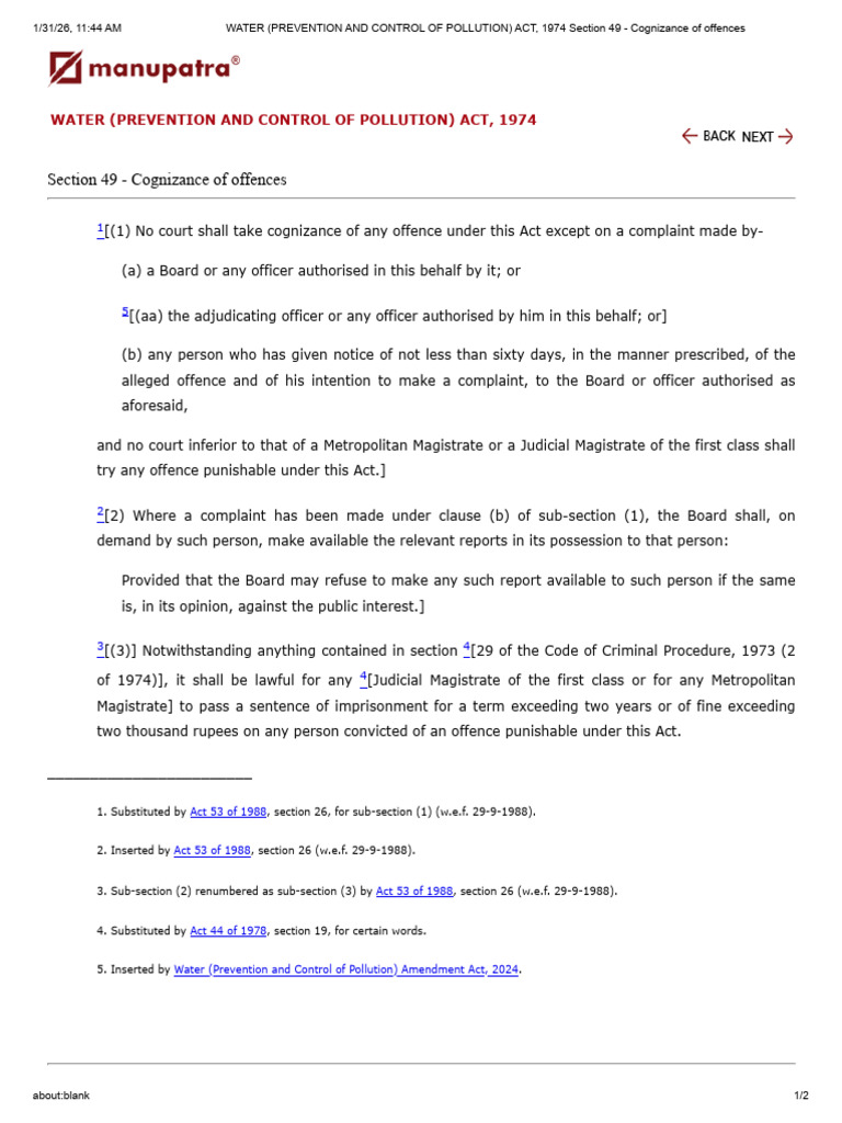 Water (Prevention and Control of Pollution) Act, 1974 Section 49 ...
