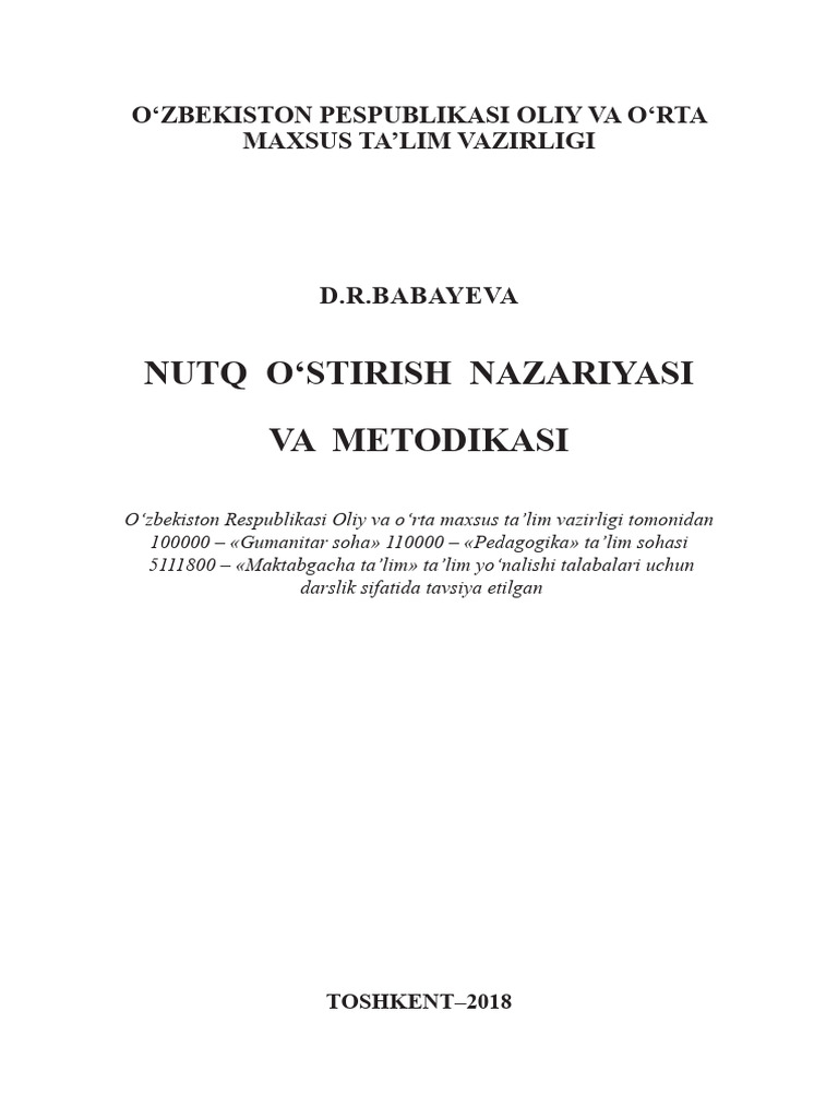 Nutq Ostirish Nazariyasi Va Metodikasi | PDF