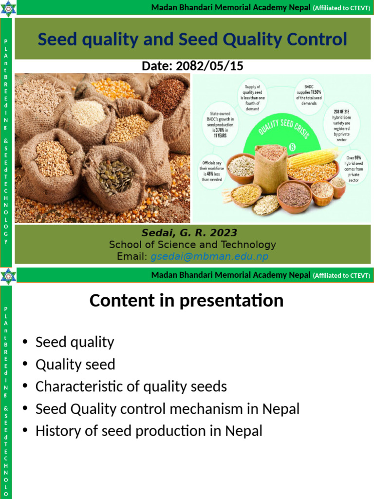 Unit 11 Seed Quality Control | PDF | Agriculture | Seed