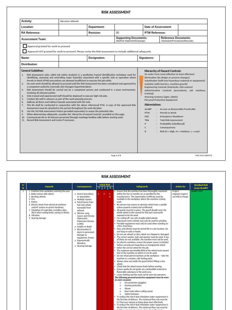 Abrasive Wheels Risk Assessment | PDF | Risk Assessment | Risk
