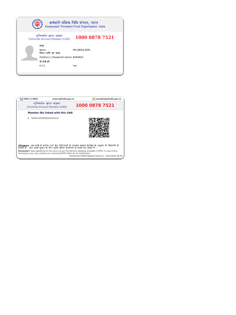 Bari Epf Card | PDF