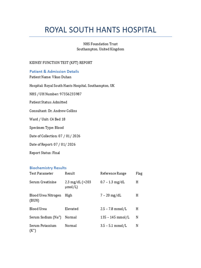 KFT Report Vikas Duhan NHS Style Sample | PDF