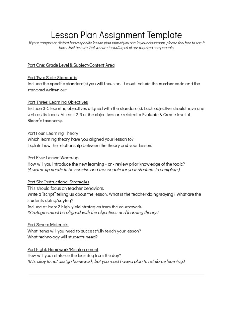 Lesson Plan Assignment Template | PDF