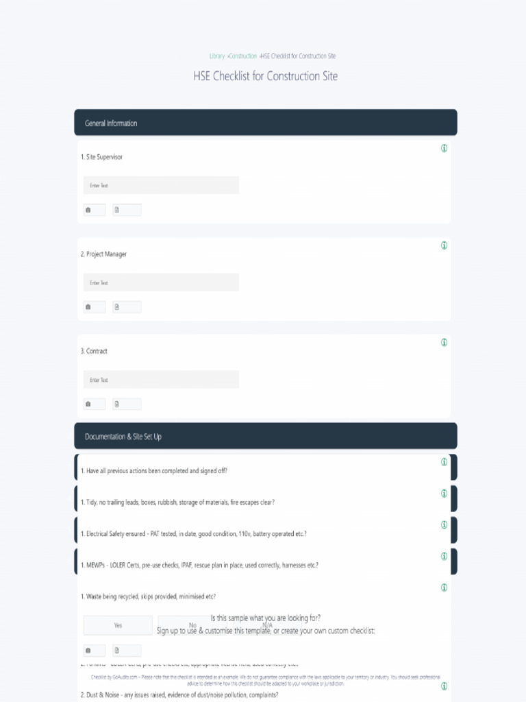 GoAudits - HSE Checklist for Construction Site (Sample) | PDF