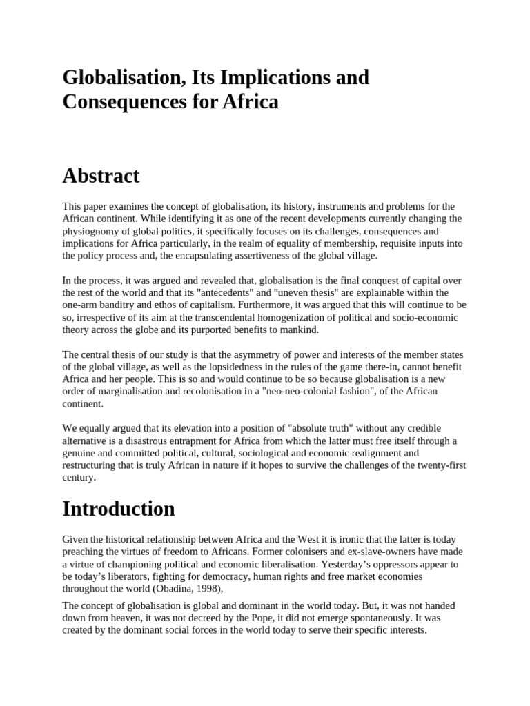 Globalisation, Its Implications and Consequences For Africa | PDF ...