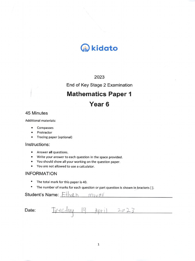 Maths Paper 1 | PDF