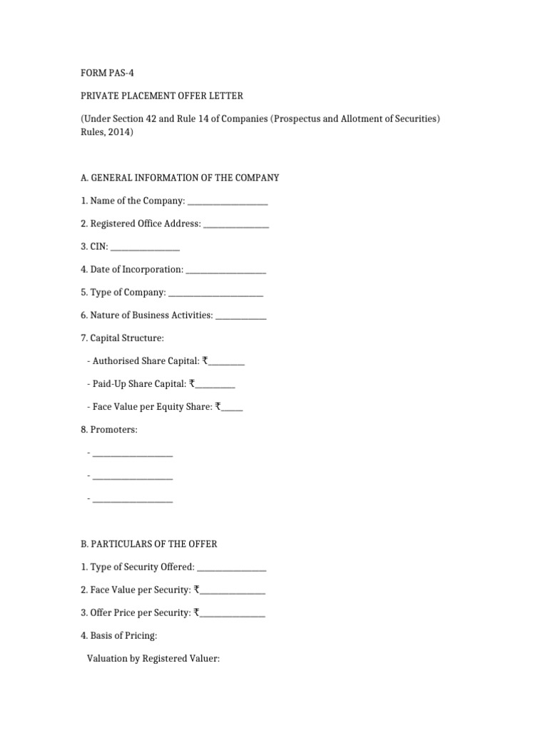 PAS 4 Private Placement Offer Letter | PDF