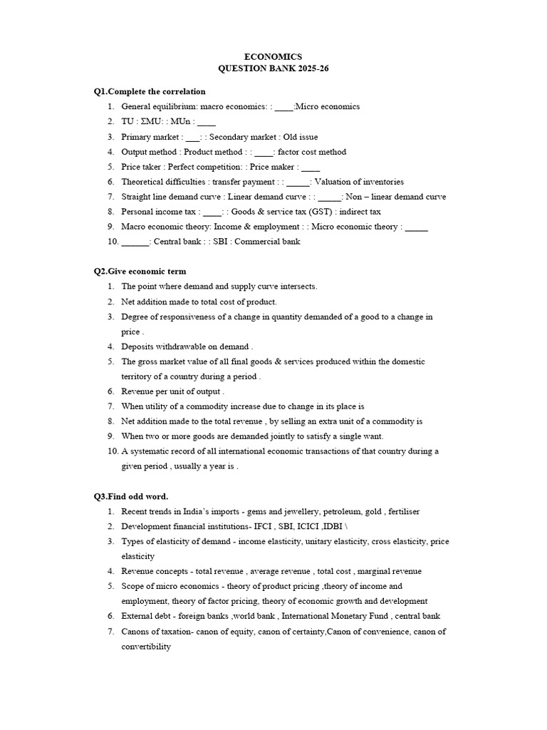 SYJC Question Bank 2025-26 | PDF | Demand | Elasticity (Economics)