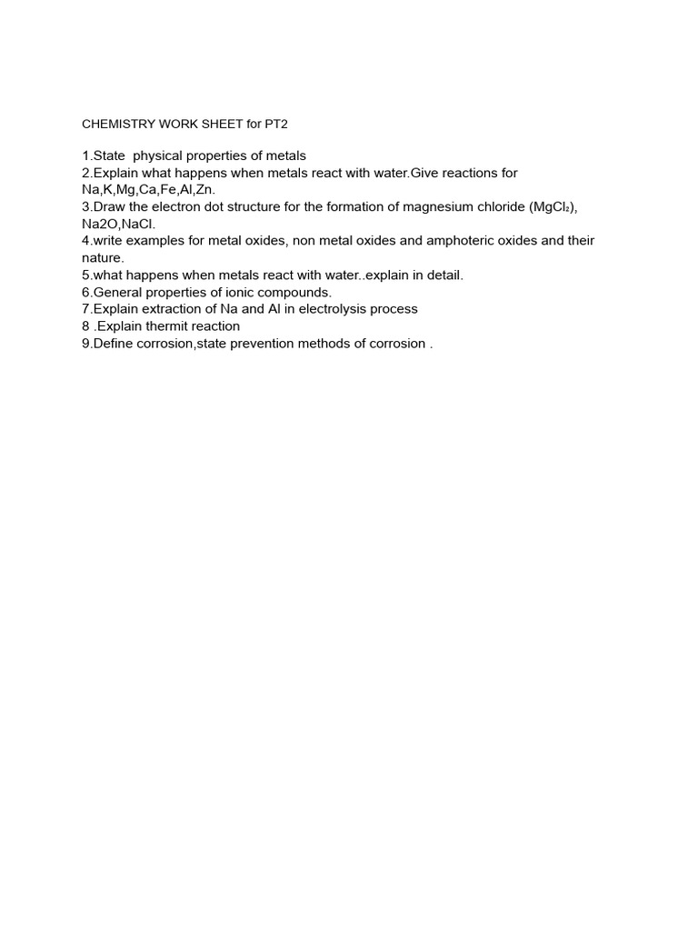 Chemistry Work Sheet 2 | PDF