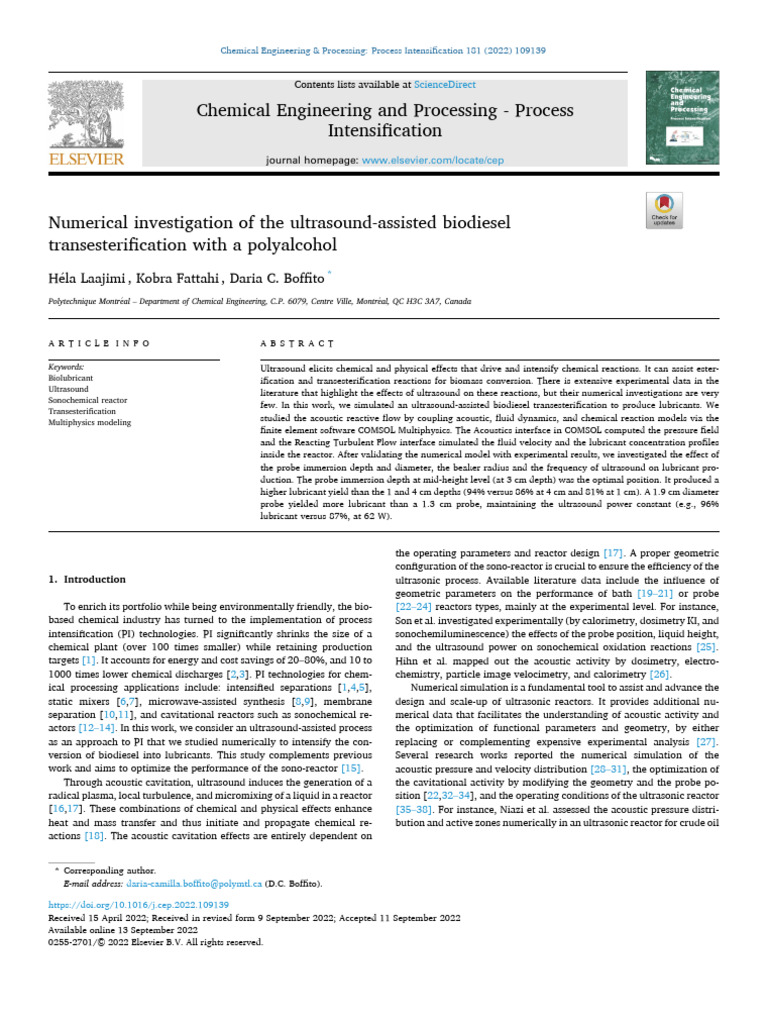 Numerical Investigation of The Ultrasound As 2022 Chemical Engineering ...