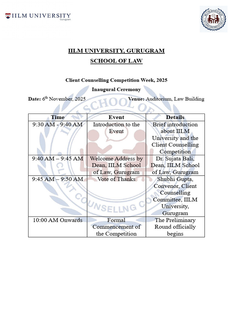 CCC Week Inaugural Schedule | PDF