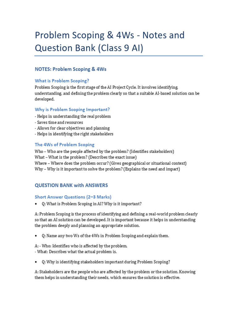 Problem Scoping and 4Ws AI Class9 | PDF | Traffic Congestion