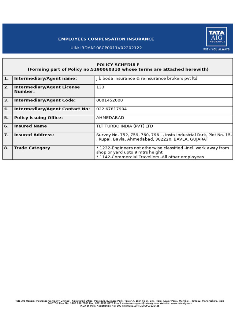 WC Policy Copy - 5190060310 - 2025 - 26 | PDF | Insurance | Business Law