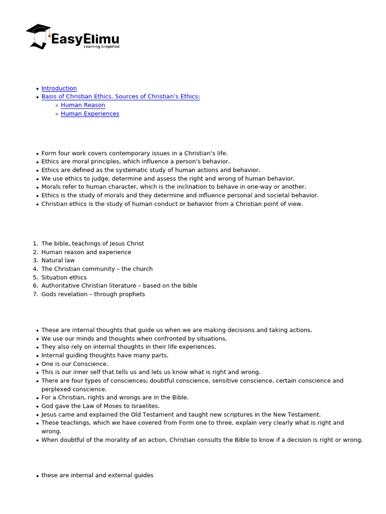 Hsintroduction To Christian Ethics - Cre Form 4 Notes-2038 | PDF ...