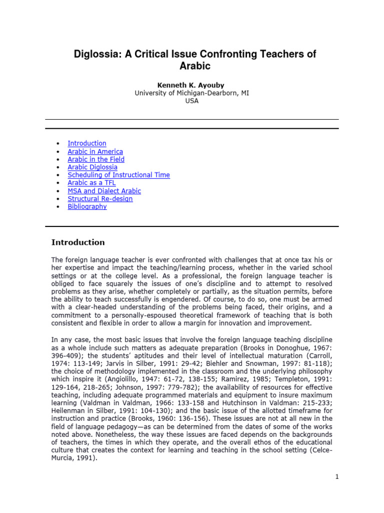 Diglossia (Arabic Example) (Ayouby) | PDF | Arabic | Sociolinguistics