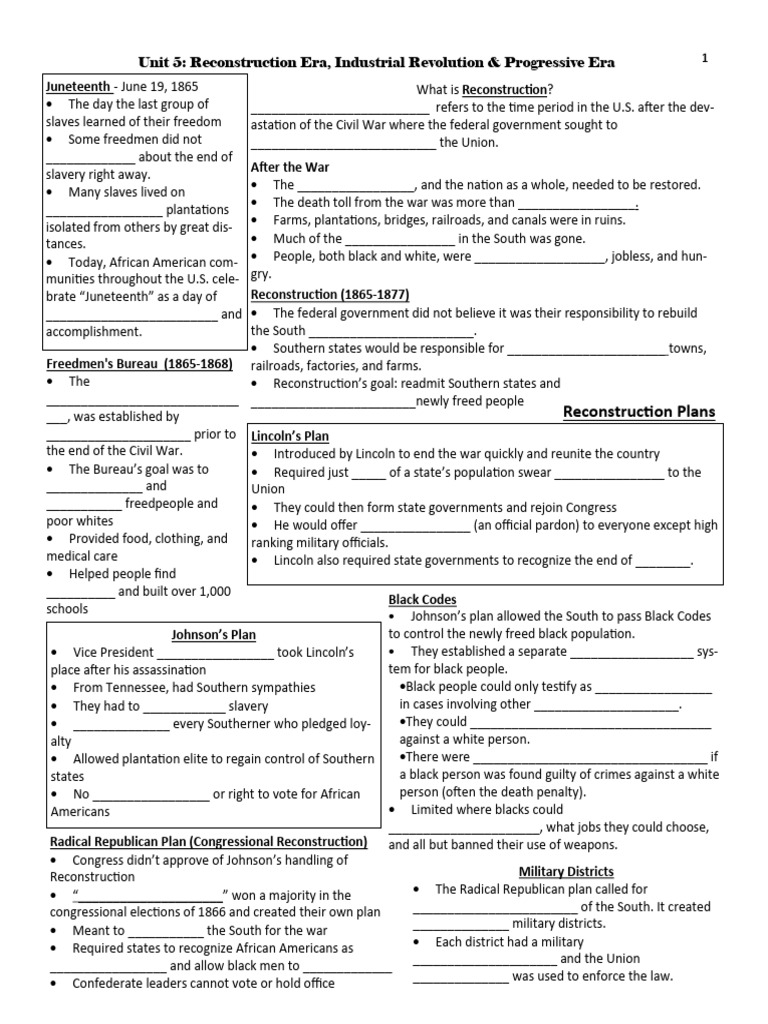 Reconstruction-Progressive Era Notes 2025 | PDF | Reconstruction Era ...