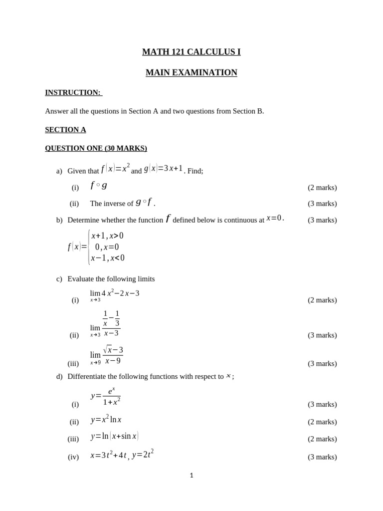 MATH 121 Main Exam 2024 2025 | PDF | Mathematics | Mathematical Analysis